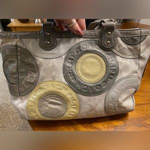 Coach Silver/Gray/Cream/White Signature Tote